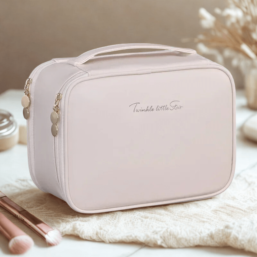 Trousse de toilette femme luxe  beige chic en cuir pu