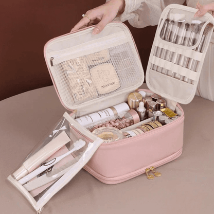 Trousse de toilette femme luxe rose multiple compartiment élégante