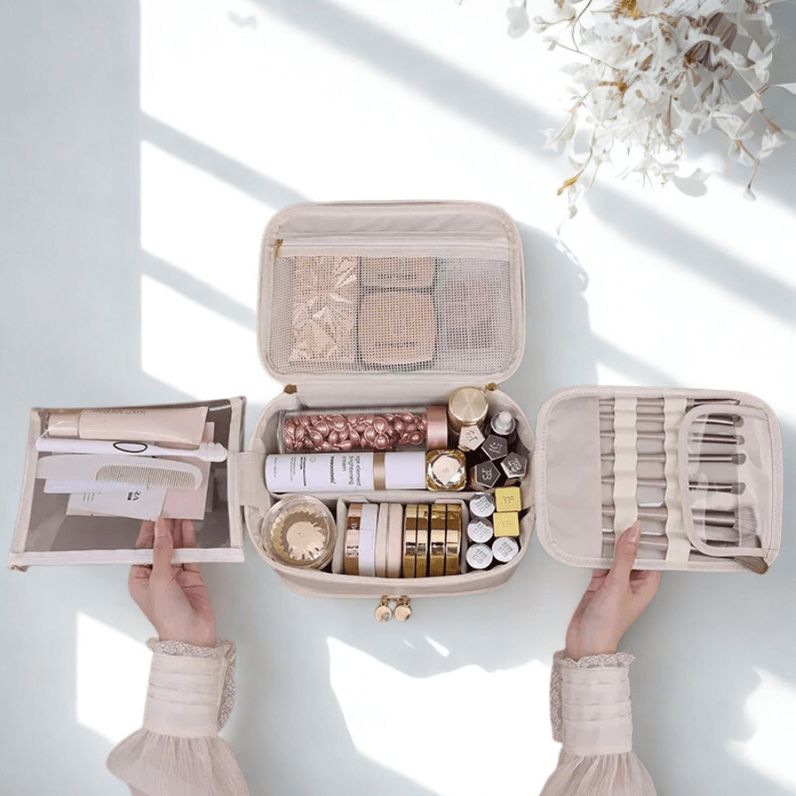 Trousse de toilette femme luxe multiple rangement intérieur
