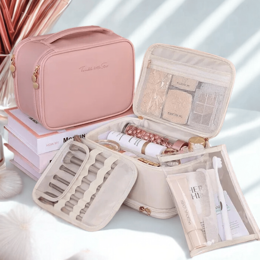 Trousse de toilette femme luxe avec pochette à pinceaux maquillage