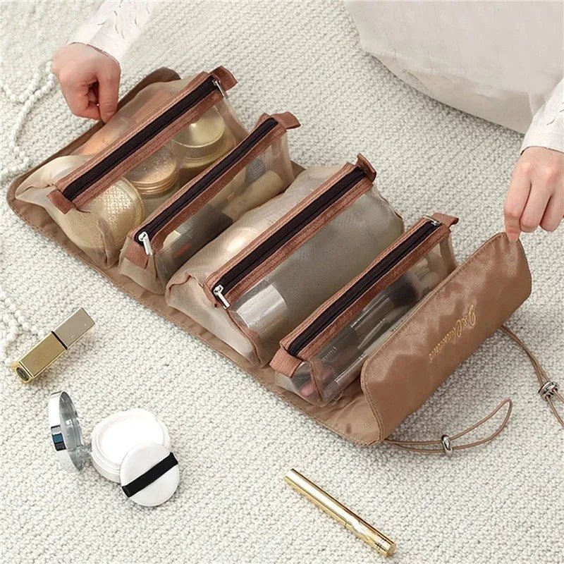 Trousse de toilette femme marron Pochettes détachables avec velcro