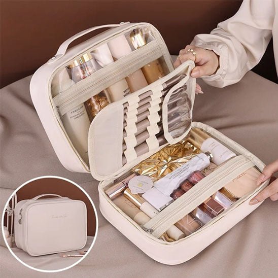 Trousse de toilette femme cuir rose pochette de pinceaux détachable grande ouverture