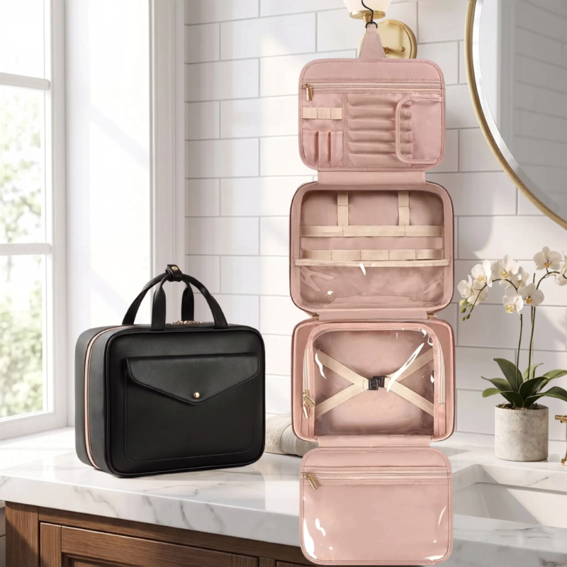 trousse de toilette femme noir cuir pu