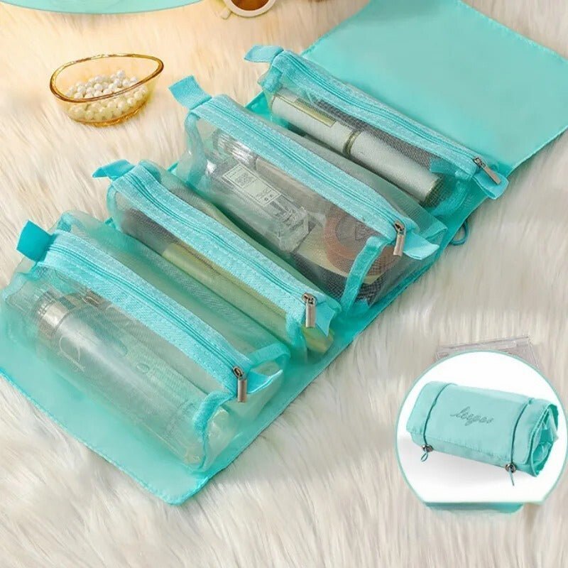 Trousse de toilette femme bleue pochettes transparente détachable