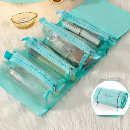 Trousse de toilette femme bleue pochettes transparente détachable