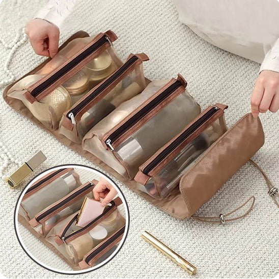 Trousse de toilette femme Pochettes détachables marron transparente- La trousse Beauté