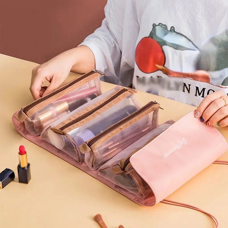 Trousse de toilette femme rose pochettes détachables en nylon