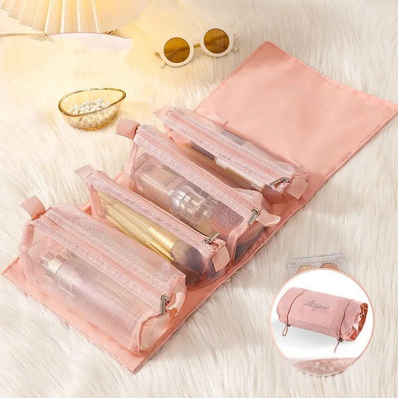 Trousse de toilette femme en nylon rose pochette transparente