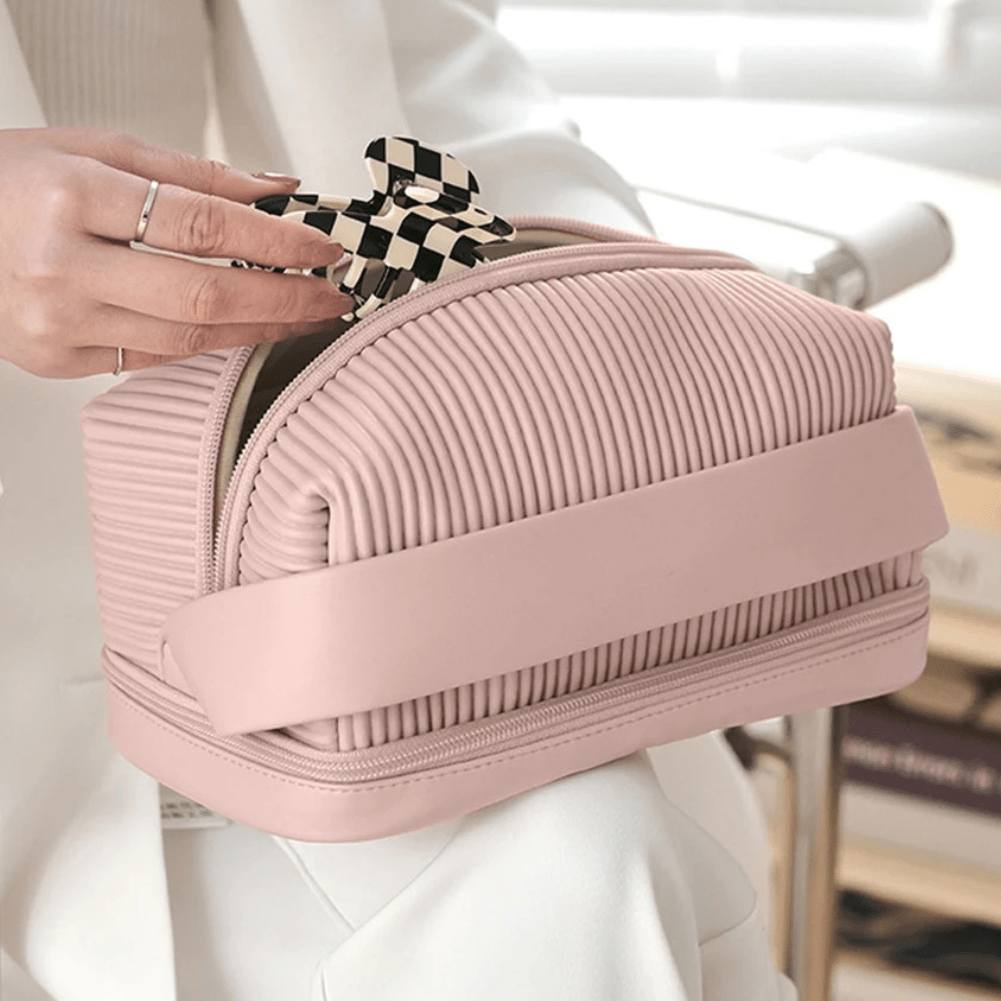Trousse de toilette femme à rayure rose chic