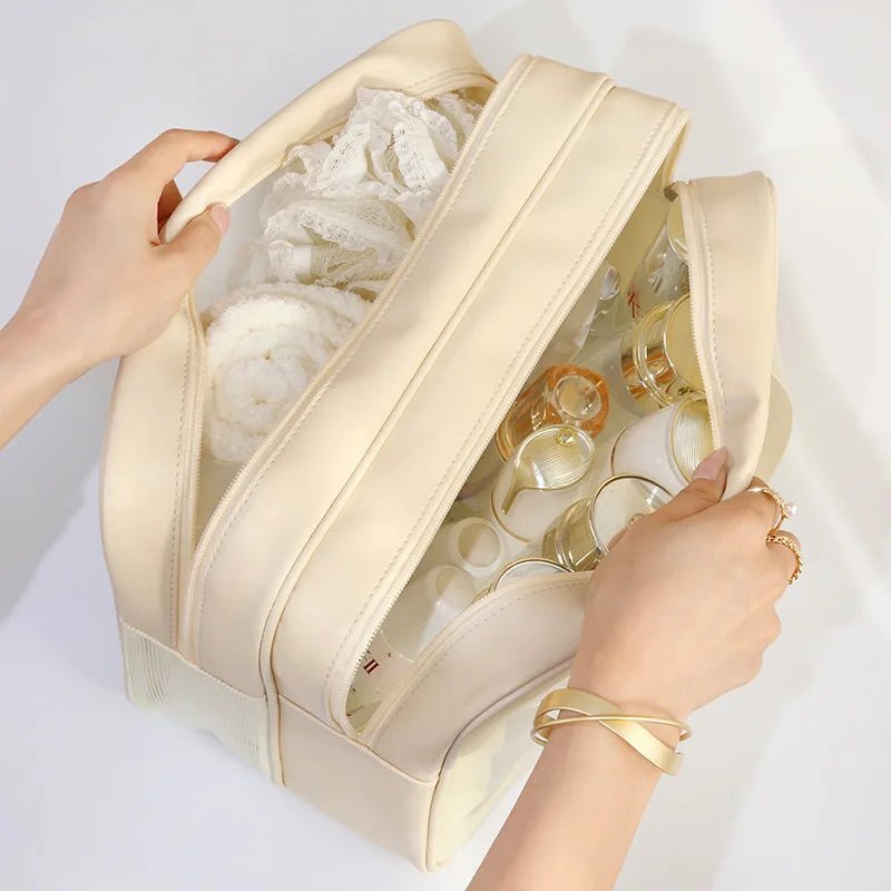 Trousse de Toilette femme beige deux compartiements-La trousse Beauté