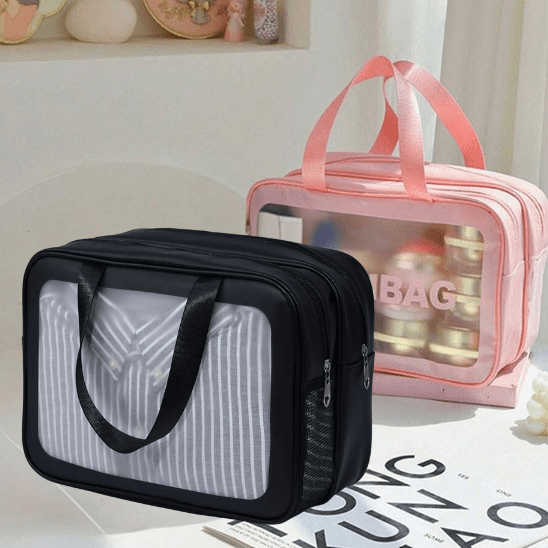 Trousse de Toilette femme noir-rose Séparateur sec et humide - La trousse Beauté