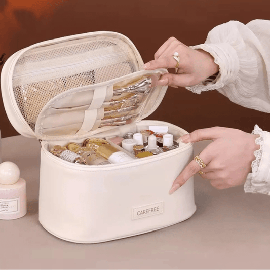 Trousse de toilette beige ovale large capacité