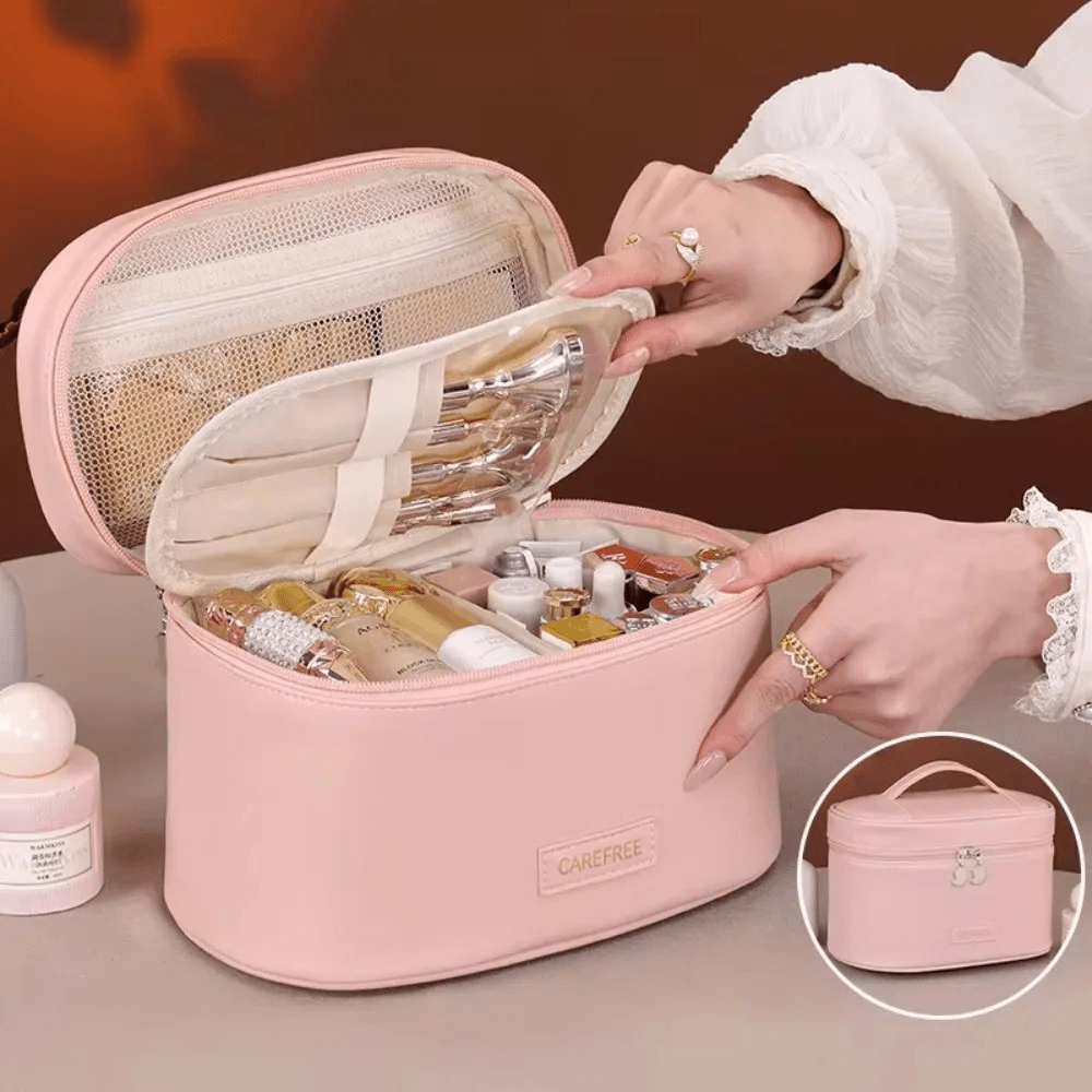 Trousse de toilette femme en cuir rangement pour pinceaux