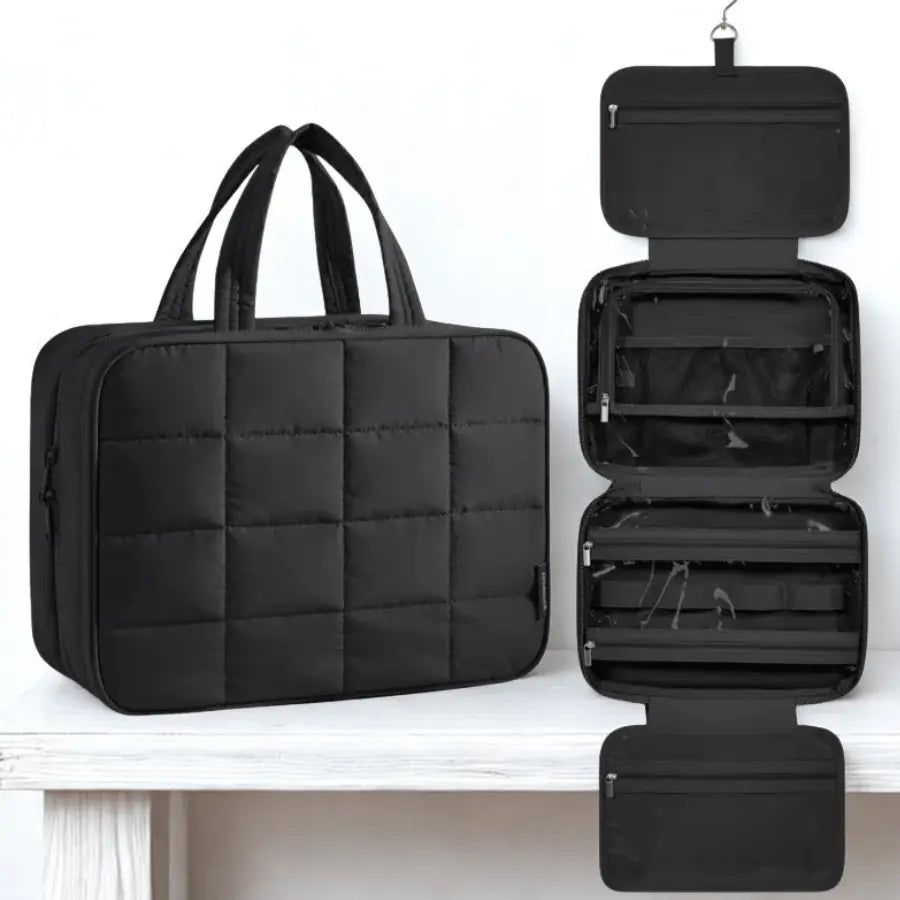 Trousse de toilette femme voyage  Avec organisateur à bijoux noir matelassé 