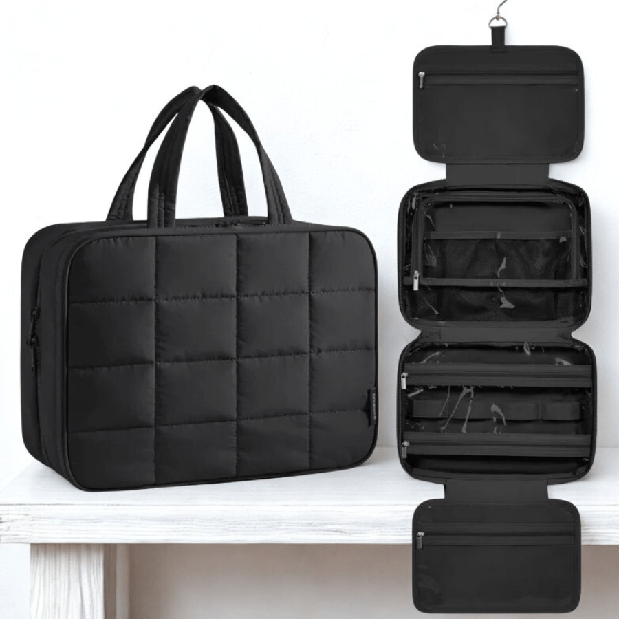 Trousse de toilette femme voyage  Avec organisateur à bijoux noir matelassé 