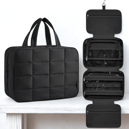 Trousse de toilette femme voyage  Avec organisateur à bijoux noir matelassé 