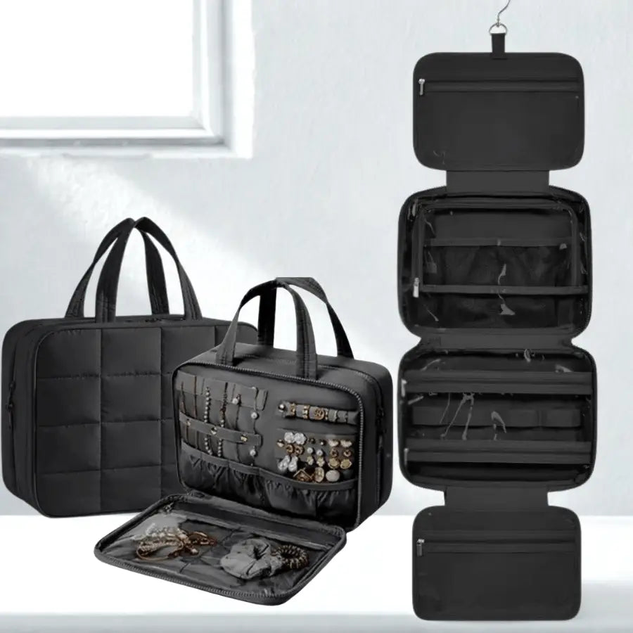 Trousse de toilette femme voyage Avec organisateur à bijoux noir 