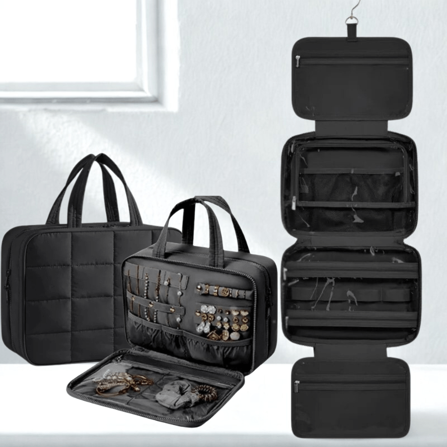 Trousse de toilette femme voyage Avec organisateur à bijoux noir 