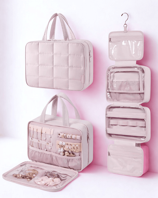 Trousse de toilette femme voyage rose Avec organisateur à bijoux