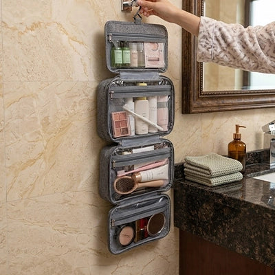 trousse de toilette gris avec crochet