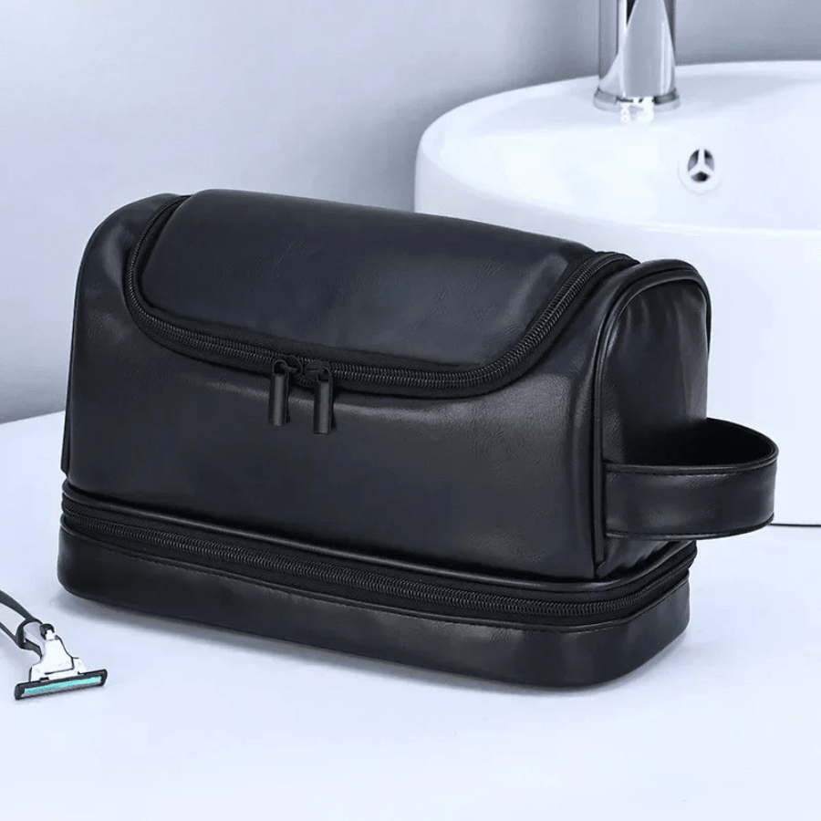 trousse de toilette homme luxe en cuir noir