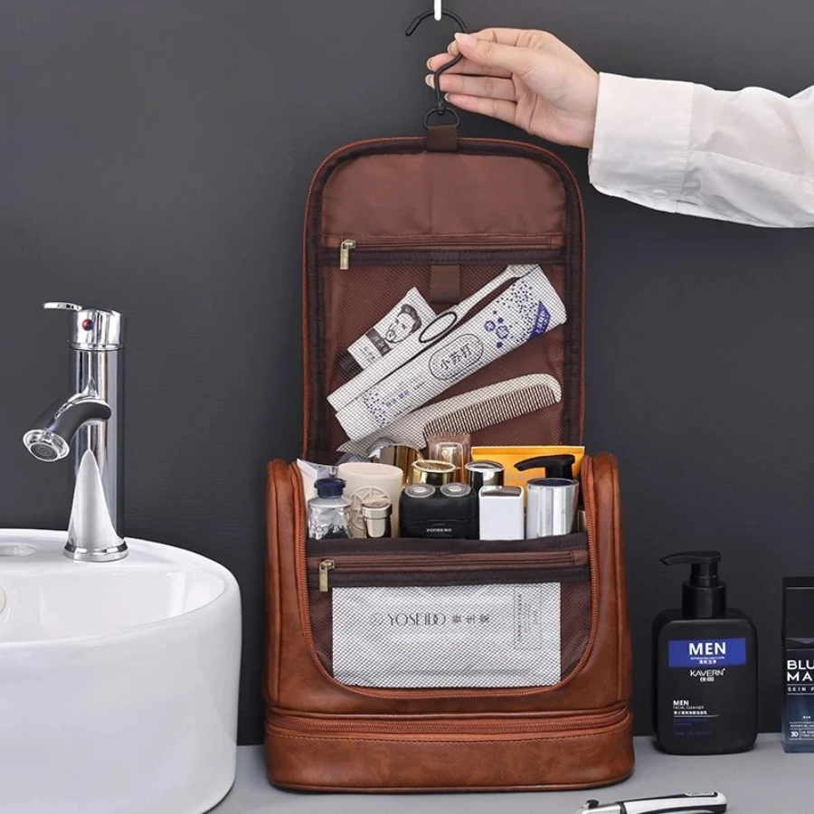 trousse de toilette homme voyage marron