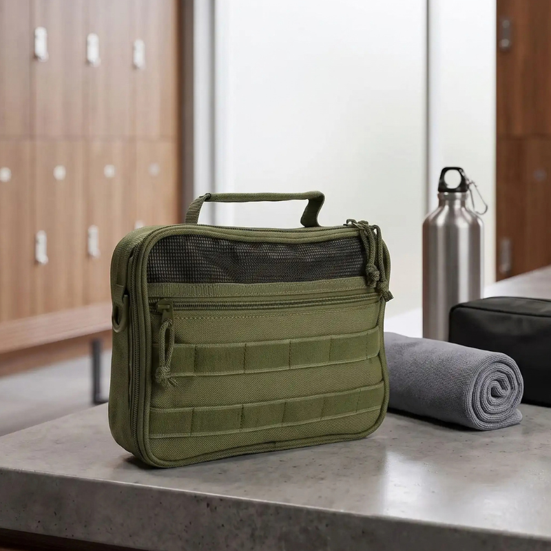 trousse de toilette homme vert avec motif