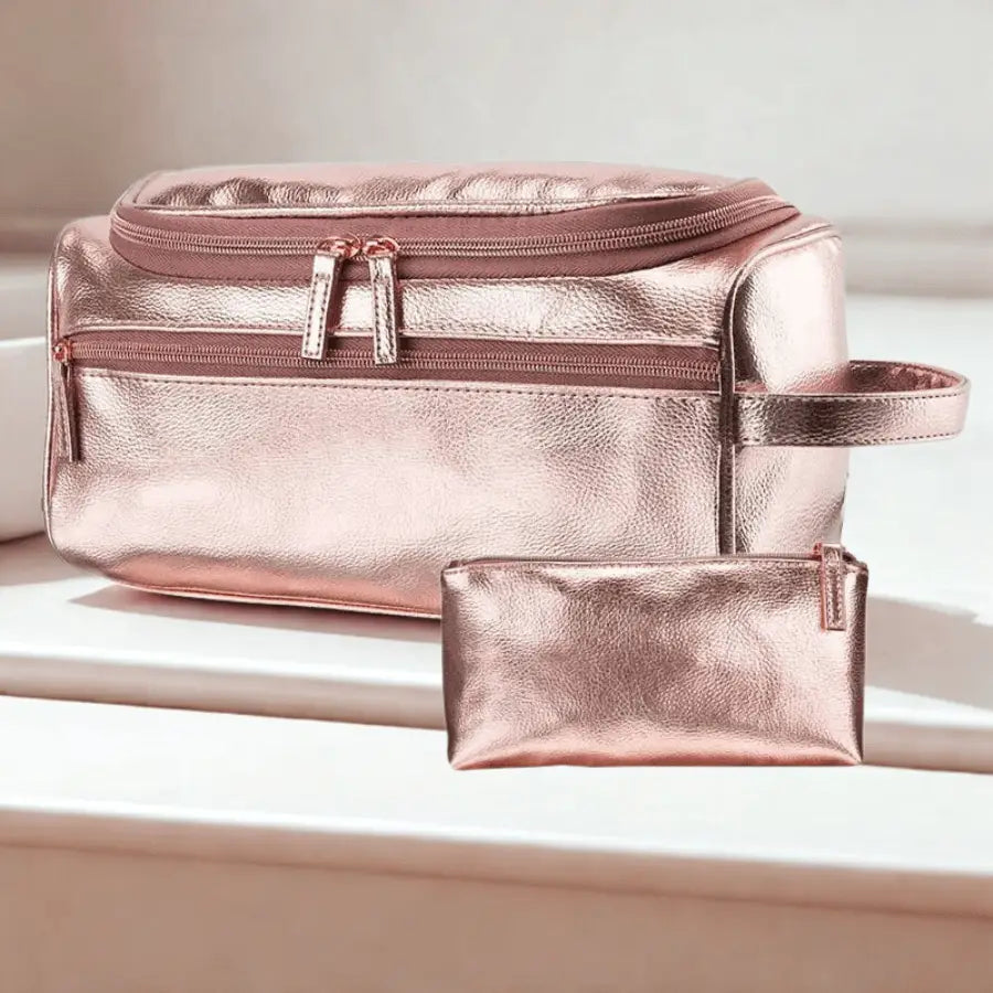 trousse de toilette luxe femme rose en cuir pu