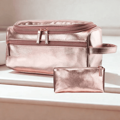 trousse de toilette luxe femme rose en cuir pu