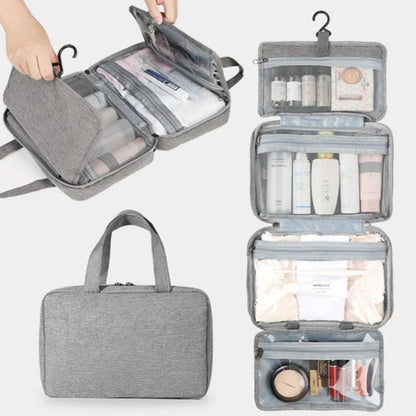 Trousse de toilette gris pliante avec crochet suspension - La trousse Beauté
