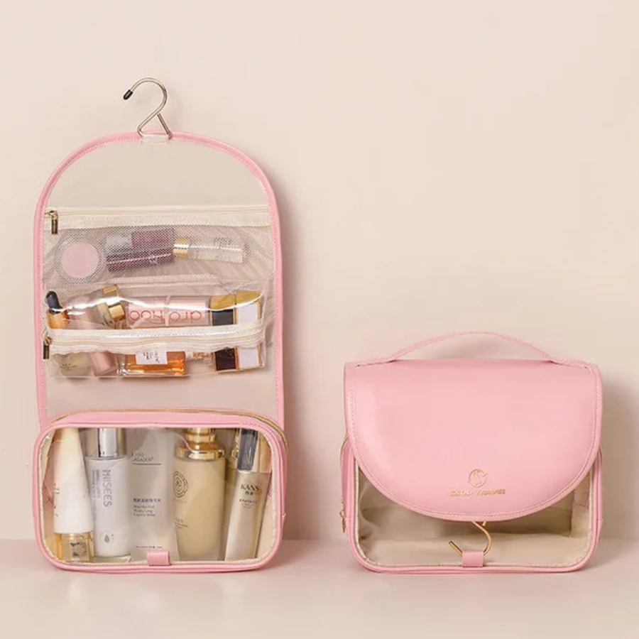 trousse de toilette pour avion rose