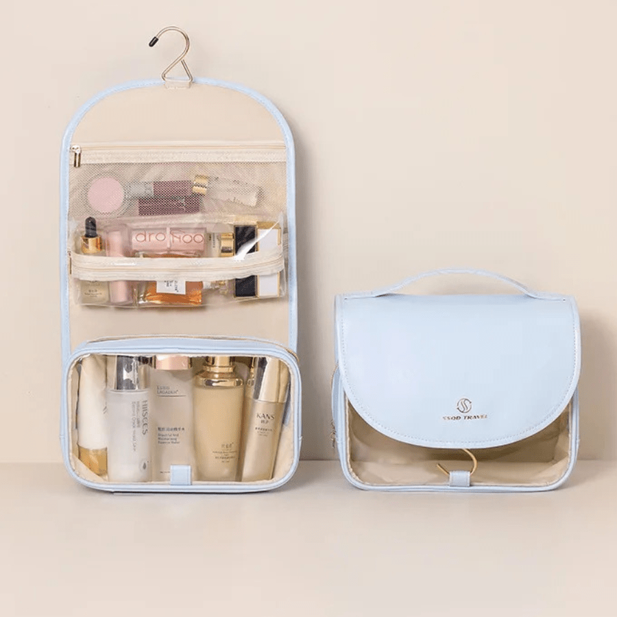 trousse de toilette pour avion bleu