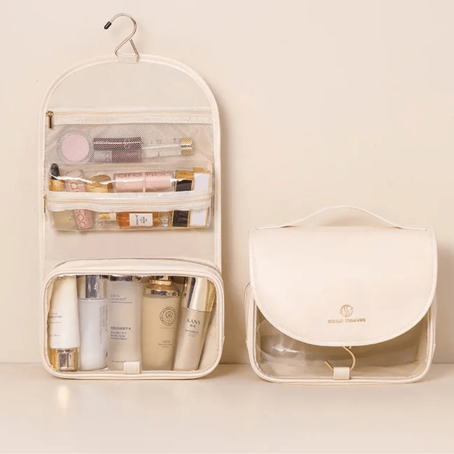 trousse de toilette pour avion beige