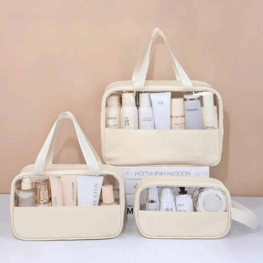 Trousse de toilette pour voyager ensemble beige trois format