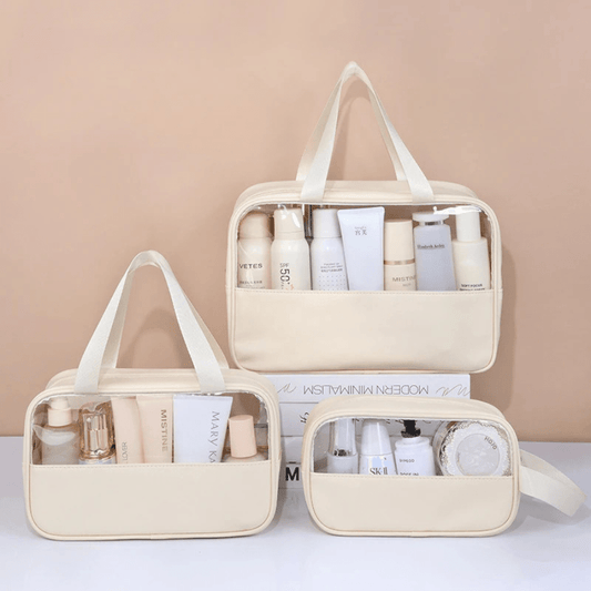 Trousse de toilette pour voyager ensemble beige trois format