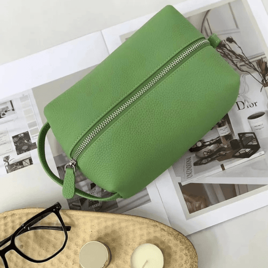 trousse de toilette pour voyager vert en cuir