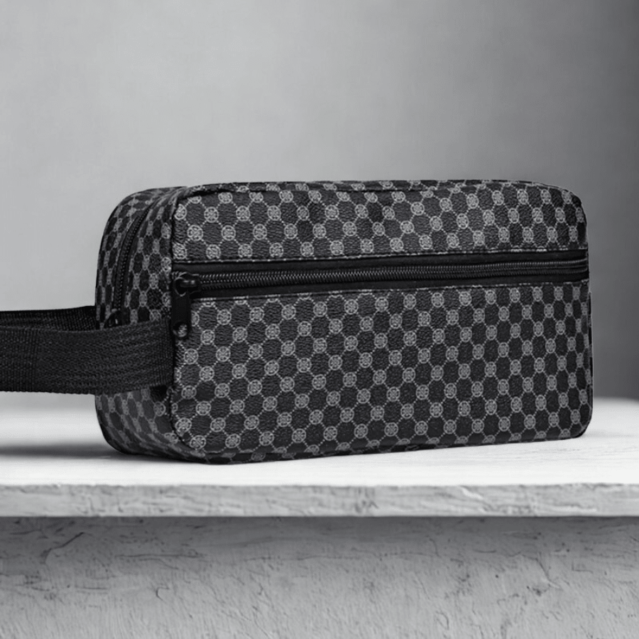 Trousse de toilette pour voyager noir sphères gris