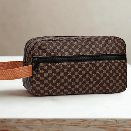 trousse de toilette pour voyager motif marron et noir