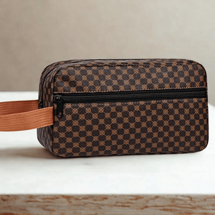 trousse de toilette pour voyager motif marron et noir