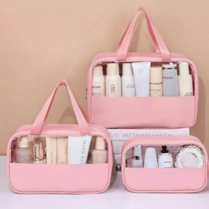 Trousse de toilette pour voyager rose format différent en plastique