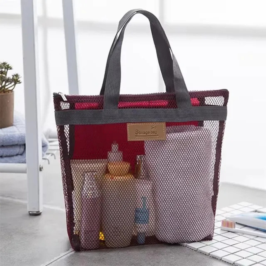trousse de toilette pour voyager rouge en maille