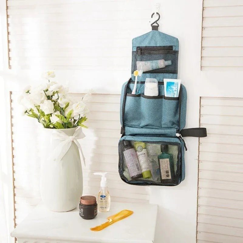 Trousse de toilette bleu avec crochet poche intérieur