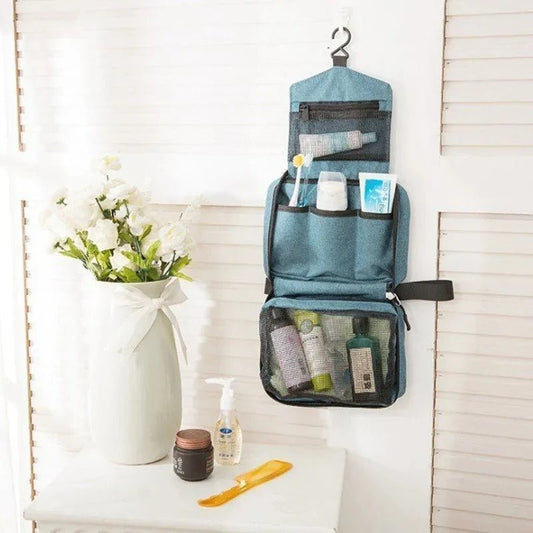 Trousse de toilette bleu avec crochet poche intérieur