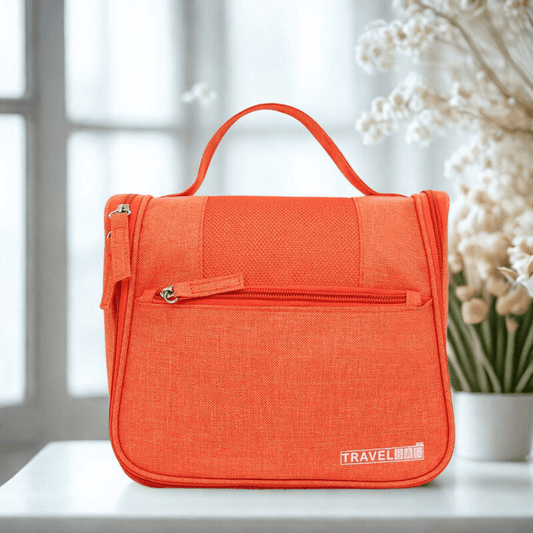 trousse de toilette suspendue orange