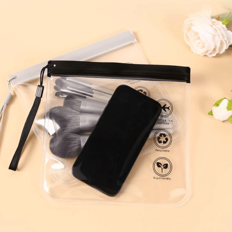 trousse de toilette transparente noir en pvc avion
