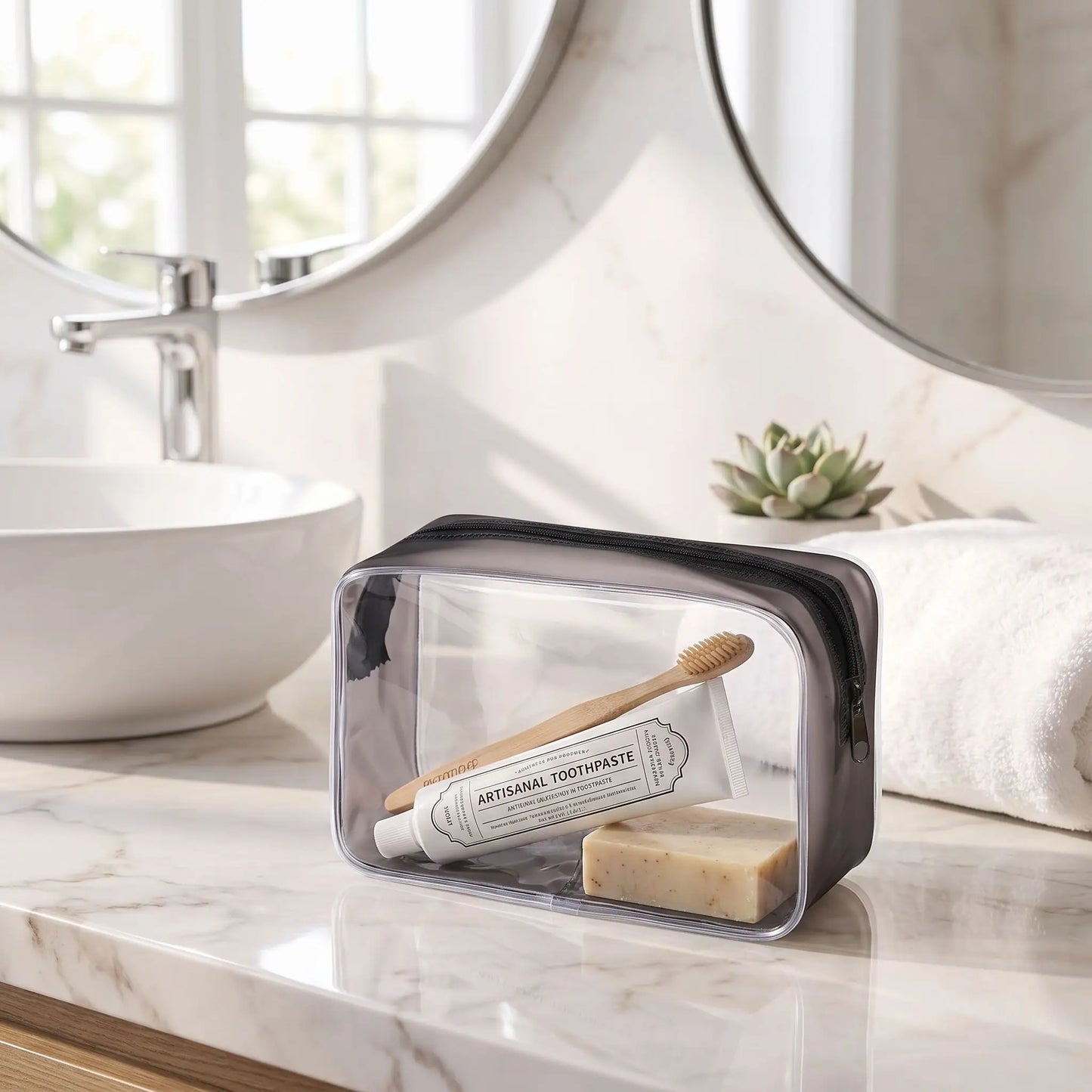 trousse de toilette transparente pour avion grande en pvc