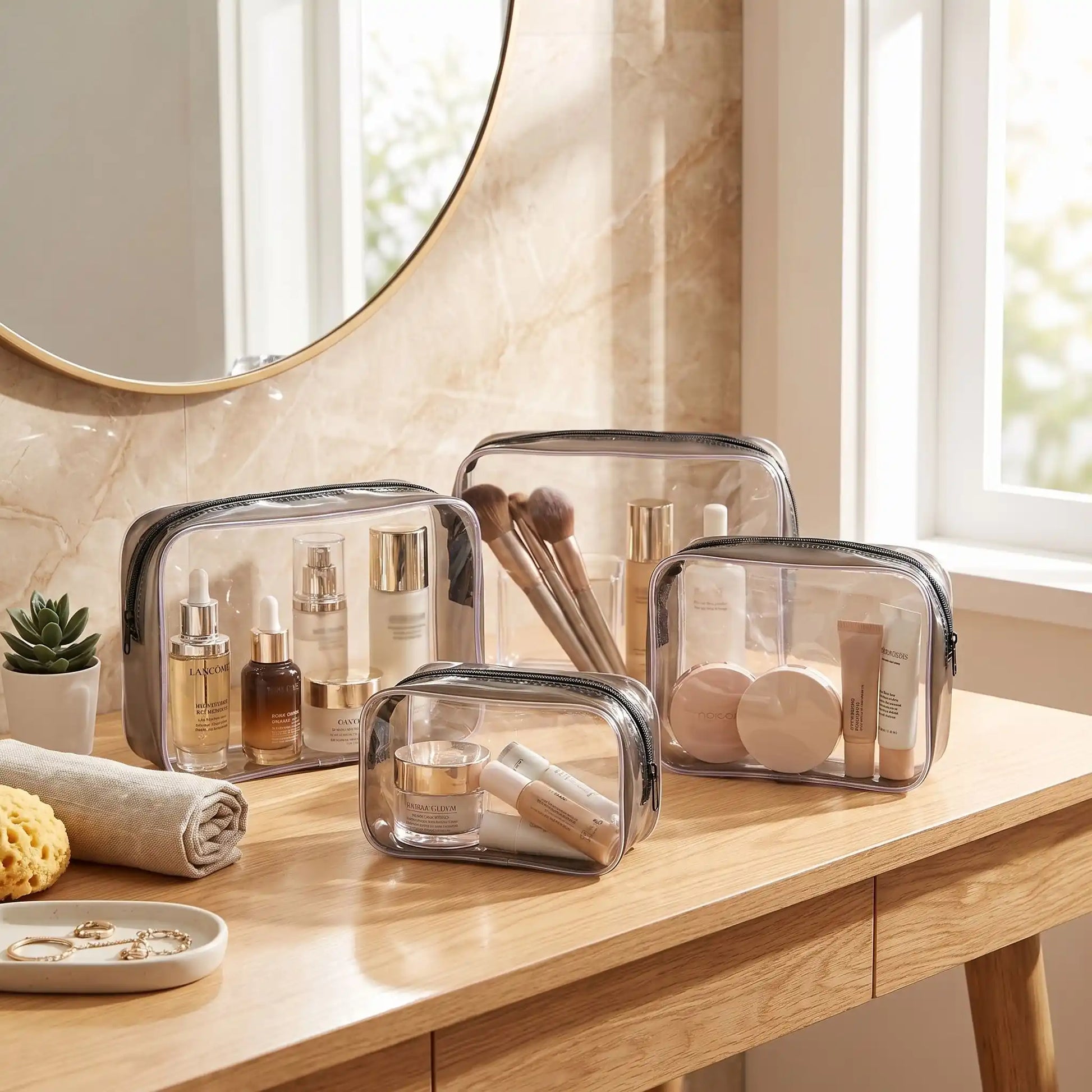 trousse de toilette transparente pour avion en pvc quatre formats