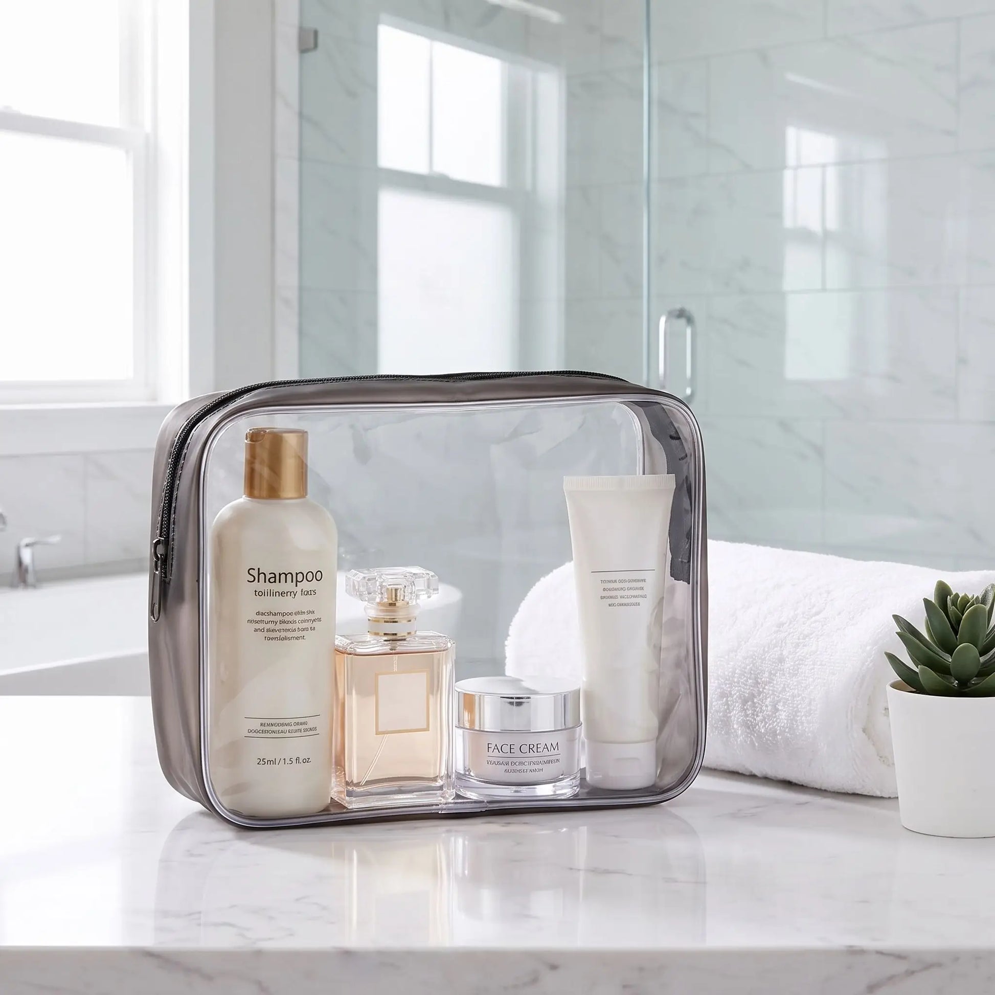 trousse de toilette tansparente pour avion très grande en pvc