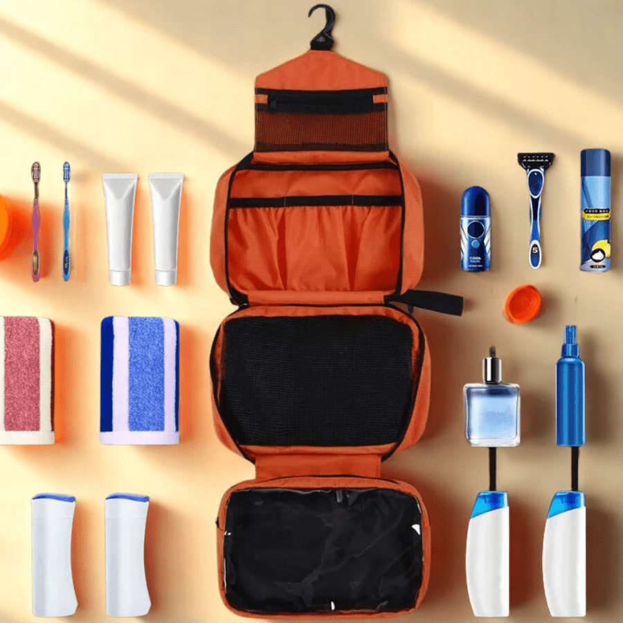 Trousse de Toilette  Unisexe orange avec poche de rangement- La trousse Beauté