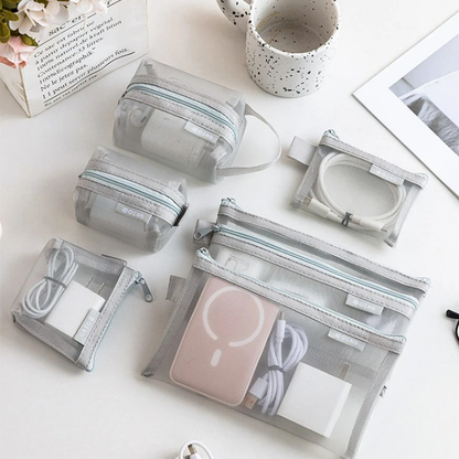 trousse de toilette voyage gris en maille